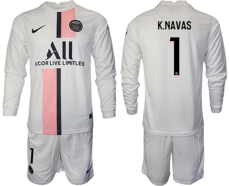 Men 2021-2022 Club Paris St German away white Long Sleeve #1 Soccer Jersey->paris st german jersey->Soccer Club Jersey